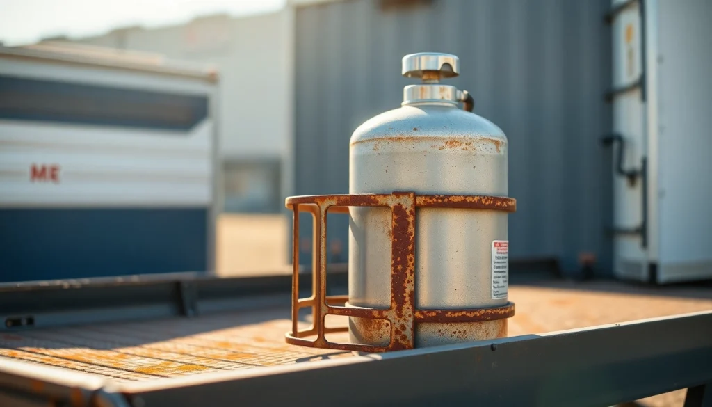 Secure a gas bottle holder mounted on a trailer, featuring robust design and outdoor suitability.