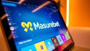 Masurebet logo displayed prominently on a modern digital platform, highlighting its innovative online lottery services.