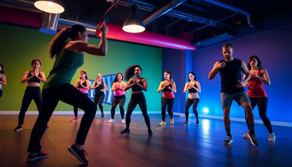 Participants actively engaging in Downtown Jersey City Training during a group fitness class.