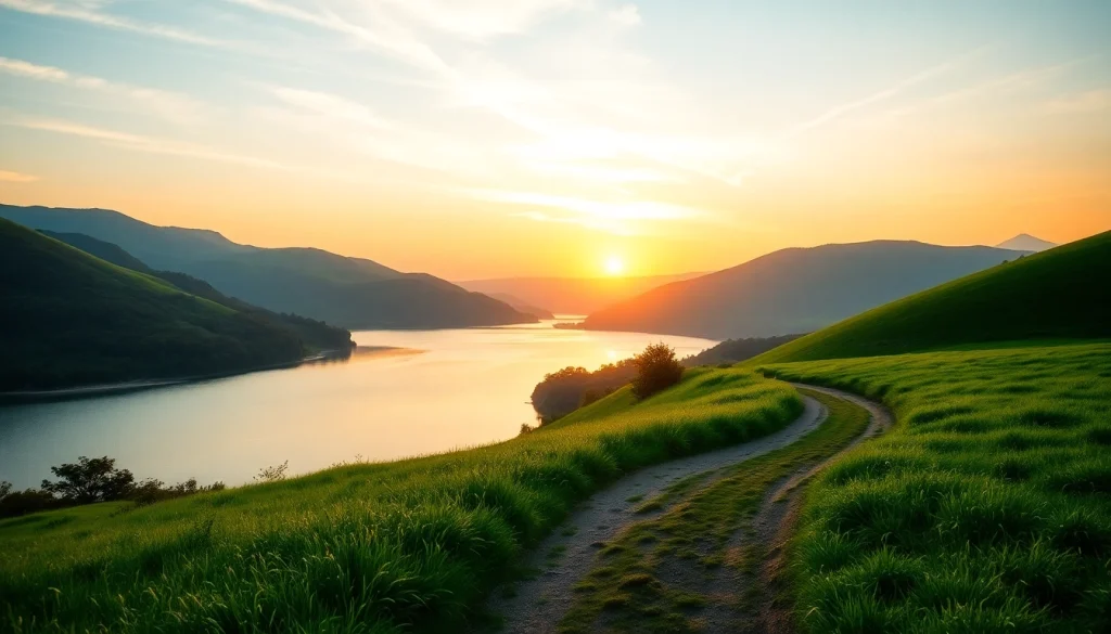 Explore a tranquil healthlifeherald.com scene featuring lush hills and a peaceful lake at sunrise.