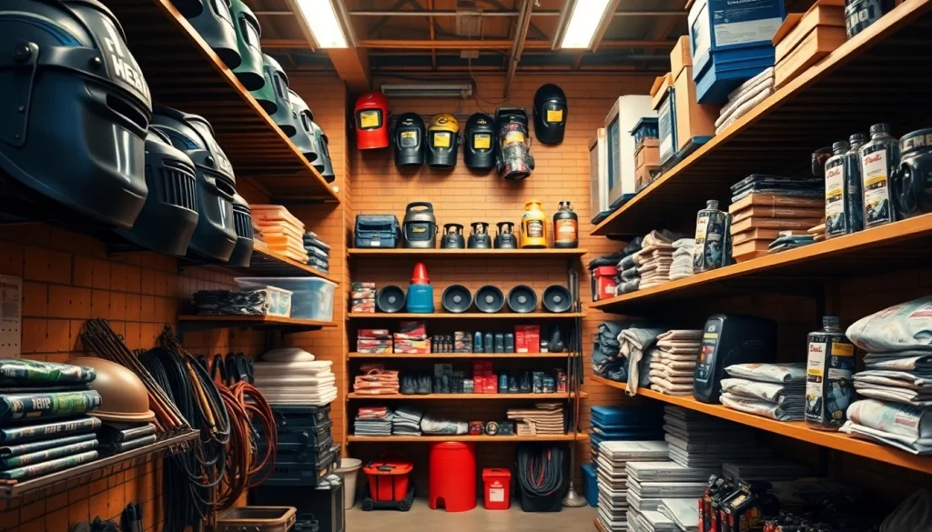 Enhance your welding supplies selection with a diverse display of helmets and tools.