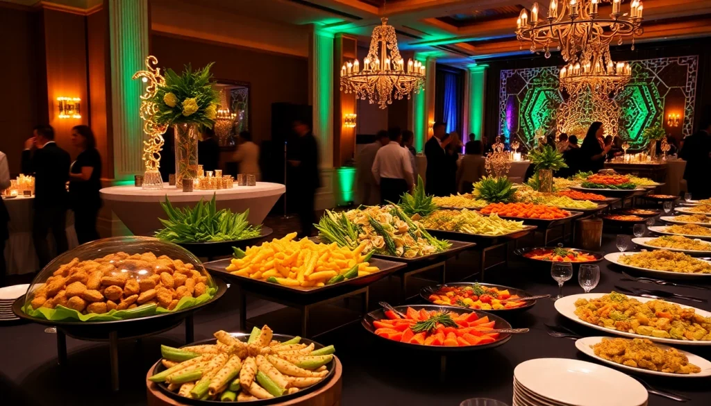 Guests enjoying a catered Partyservice Berlin event with gourmet dishes displayed artfully.