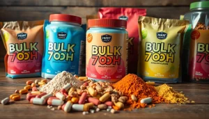 Promote Bulk 7oh products with vibrant packaging displayed on a wooden surface.