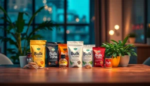 Showcasing Bulk 7oh products with diverse packaging options and natural elements for an engaging visual experience.